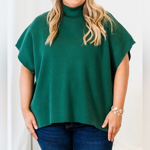 Chic Soul Do Anything Sweater, Hunter Green Plus Size 2X  Short Sleeve - Picture 1 of 10